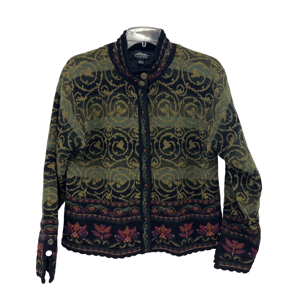 Icelandic Design Sweater Women's Size S Atlandia Full Zip Jacket Lined Green